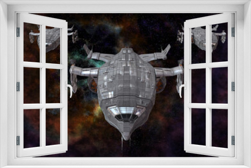 Fototapeta Naklejka Na Ścianę Okno 3D - Future spaceships in deep space 3d illustration