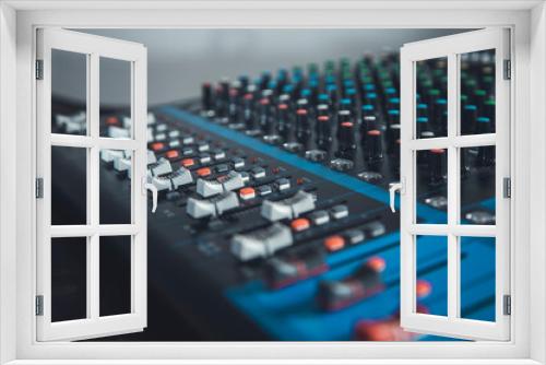Sound recording studio mixing desk.