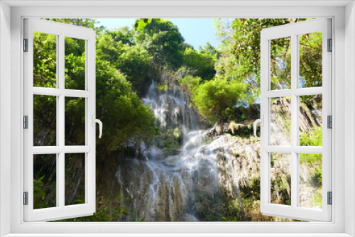 Fototapeta Naklejka Na Ścianę Okno 3D - Photo picture of a fascinating view Thailand waterfall and the azure water with colors on the sun