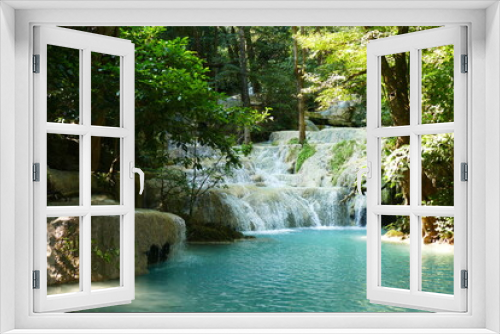 Fototapeta Naklejka Na Ścianę Okno 3D - Photo picture of a fascinating view Thailand waterfall and the azure water with colors on the sun