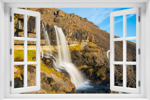 Fototapeta Naklejka Na Ścianę Okno 3D - Waterfall Migandisfoss in Hornafjordur in Iceland