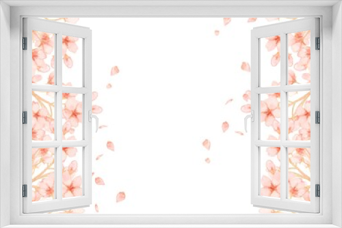 Fototapeta Naklejka Na Ścianę Okno 3D - 水彩さくらフレーム　背景　Cherry-blossoms frame