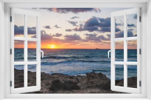 Fototapeta Naklejka Na Ścianę Okno 3D - Sunset at Paphos, West coast of Cyprus. View on Mediterranean Sea.