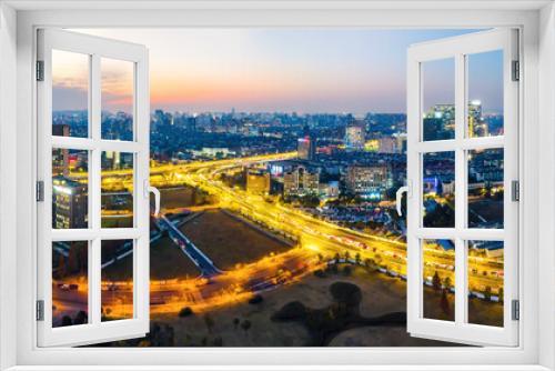 Fototapeta Naklejka Na Ścianę Okno 3D - Aerial photography of Hangzhou city modern architectural landscape night view
