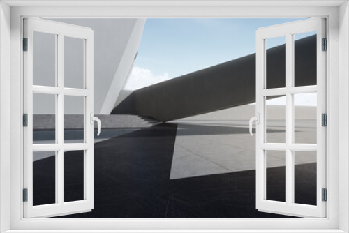 Fototapeta Naklejka Na Ścianę Okno 3D - Empty concrete floor for car park. 3d rendering of abstract gray building with clear sky background.