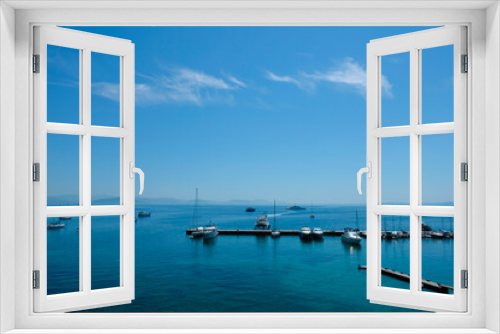 Fototapeta Naklejka Na Ścianę Okno 3D - Sea view on marina with yachts, stock photo. View on the marina at Corfu City, Corfu Island, Greece