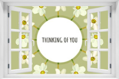 Fototapeta Naklejka Na Ścianę Okno 3D - Thinking of you - card. Round frame made of  Flowers. Vector stock illustration eps10.