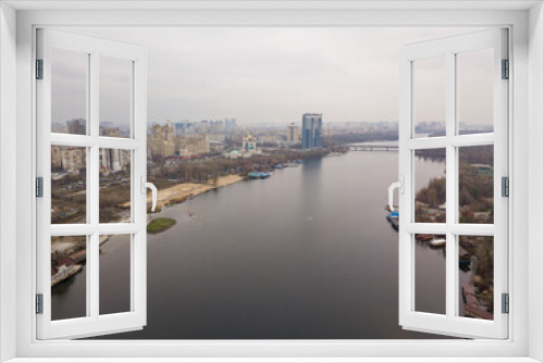 Fototapeta Naklejka Na Ścianę Okno 3D - Aerial drone view. Bank of the Dnieper River in Kiev.