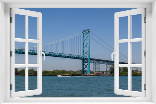 Fototapeta Naklejka Na Ścianę Okno 3D - Ambassador Bridge between Windsor, Ontario, Canada and Detroit, Michigan, USA on June 17, 2016.