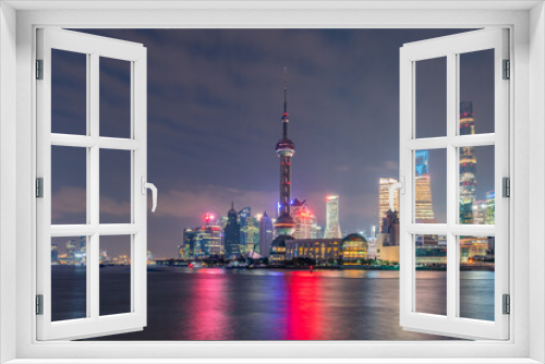 Fototapeta Naklejka Na Ścianę Okno 3D - Night view of Lujiazui, the financial district and modern skyline in Shanghai, China.
