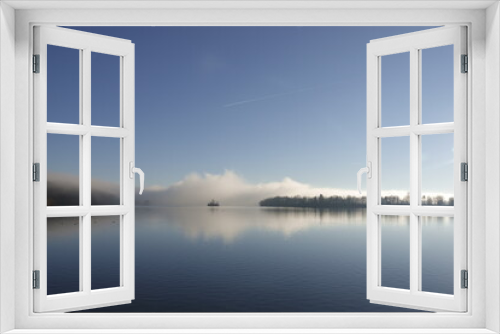 Fototapeta Naklejka Na Ścianę Okno 3D - Stausee Kaufering im Nebel / Kaufering reservoir in the fog