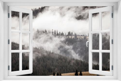 Fototapeta Naklejka Na Ścianę Okno 3D - dramatic nature background forest in fog