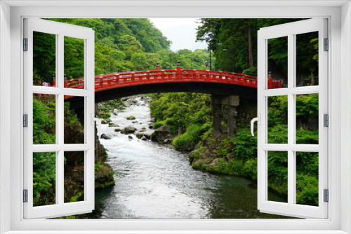 Fototapeta Naklejka Na Ścianę Okno 3D - Puente rojo en Japón