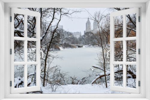Fototapeta Naklejka Na Ścianę Okno 3D - New York City - USA - Dec 17 2020: Winter Morning Snow Storm Hits Central Park New York City