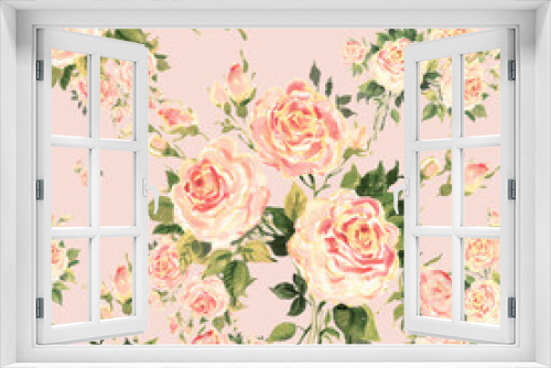 Fototapeta Naklejka Na Ścianę Okno 3D -  Lovely floral seamless pattern drawn by oil paints on paper roses
