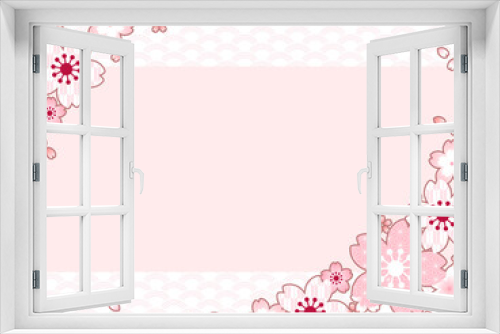 Fototapeta Naklejka Na Ścianę Okno 3D - 桜と和柄のイラスト背景