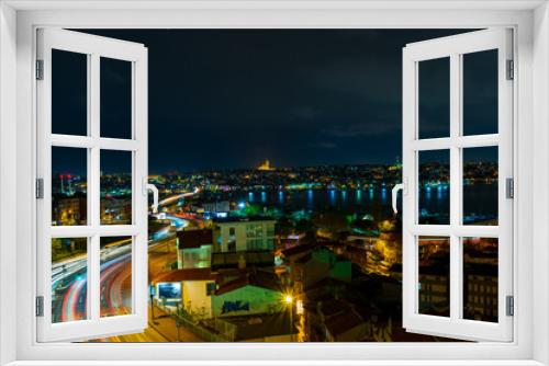 Fototapeta Naklejka Na Ścianę Okno 3D - Turkey, Marmara Region, Istambul - 20 April 2019 - Istanbul at night with its car lights trails