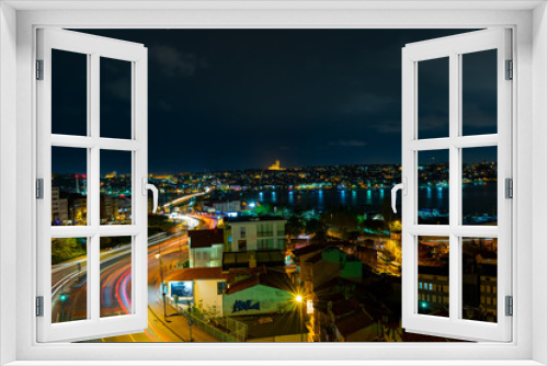Fototapeta Naklejka Na Ścianę Okno 3D - Turkey, Marmara Region, Istambul - 20 April 2019 - Evocative view of Istanbul and its car lights trails at night