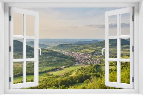 Fototapeta Naklejka Na Ścianę Okno 3D - Schwäbische Alb (Swabian Alb) near Stuttgart – Germany, Beautiful View, Hilly, Landscape, green, village, horizon, cloudscape