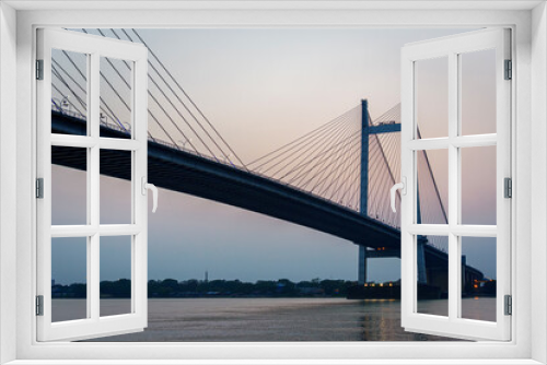 Fototapeta Naklejka Na Ścianę Okno 3D - View of Vidyasagar Setu popularly known as Second Hooghly Bridge, a cable stayed bridge over the river Hooghly in West Bengal, India.