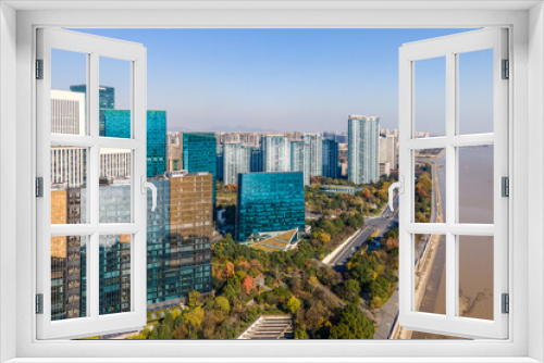 Fototapeta Naklejka Na Ścianę Okno 3D - Aerial photography of the skyline of modern urban architectural landscape in Hangzhou, China..