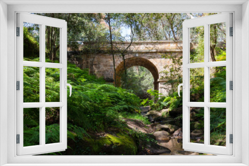 Fototapeta Naklejka Na Ścianę Okno 3D - Ferns around Lennox Bridge, the oldest arch bridge in Australia.