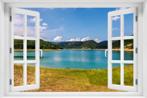 Fototapeta Naklejka Na Ścianę Okno 3D - Sunny summer day on artificial Zaovine lake on Tara Mountain, Serbia.