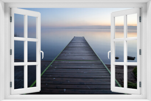 Fototapeta Naklejka Na Ścianę Okno 3D - Sunrise Northern Lake Dock
