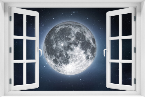 Fototapeta Naklejka Na Ścianę Okno 3D - Full moon on sky with stars. Image in high resolution. Bright lunar satelite. 