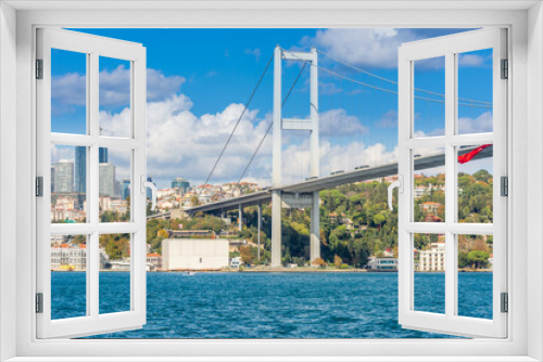 Fototapeta Naklejka Na Ścianę Okno 3D - The Bosphorus Bridge, or 15 July Martyrs Bridge,  one of the three suspension bridges spanning the Bosphorus strait ,  in Istanbul, Turkey