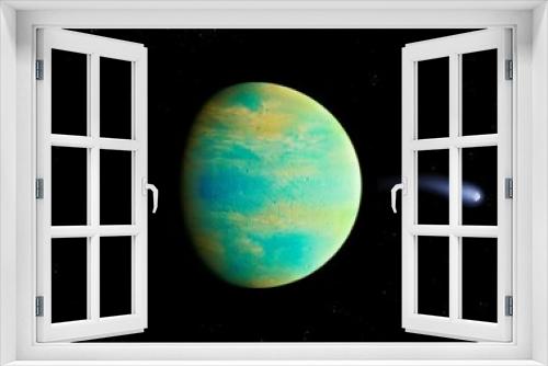 Fototapeta Naklejka Na Ścianę Okno 3D - Planet in space, surface of an alien planet, space landscape, exoplanet 3d rendering.