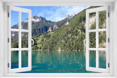 Fototapeta Naklejka Na Ścianę Okno 3D - Large mountains range on the lake in Switzerland