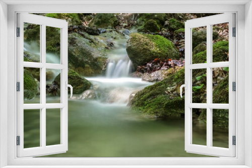 Fototapeta Naklejka Na Ścianę Okno 3D - soft clear flowing water in a gorge and green nature