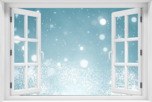 Snowflakes and bokeh lights on the blue Merry Christmas background. 3D rendering 3D illustration