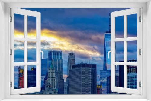 Fototapeta Naklejka Na Ścianę Okno 3D - New-York buildings at sunset in winter