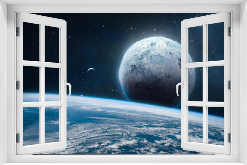 Fototapeta Naklejka Na Ścianę Okno 3D - Earth and other planets with atmosphere in deep space. Sci fi wallpaper. Exploration of the space. Elements of this image furnished by NASA
