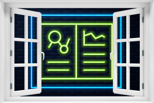 Glowing neon line Medical clipboard with clinical record icon isolated on brick wall background. Health insurance form. Prescription, medical check marks report. Vector.