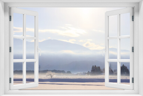 Fototapeta Naklejka Na Ścianę Okno 3D - 冬の朝　雪景色　冷たい空気　秋田県