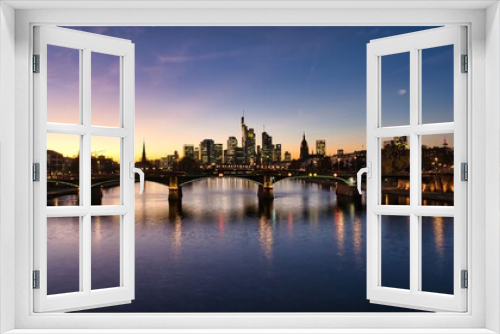 Fototapeta Naklejka Na Ścianę Okno 3D - Blauestunde über Frankfurt Skyline