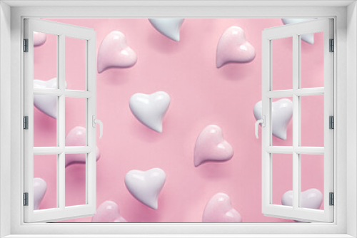 seamless pink background with pink hearts.copy space.top view