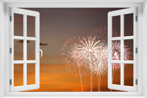 Fototapeta Naklejka Na Ścianę Okno 3D - Fireworks in the twilight sky.