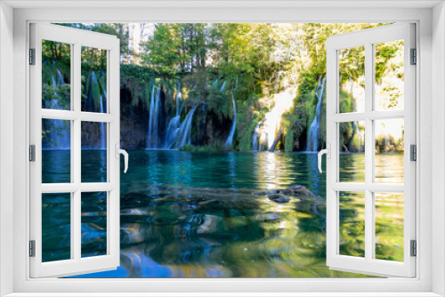 Fototapeta Naklejka Na Ścianę Okno 3D - Exotic waterfall and lake landscape of Plitvice Lakes National Park, UNESCO natural world heritage and famous travel destination of Croatia