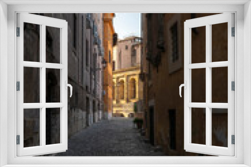 Fototapeta Naklejka Na Ścianę Okno 3D - Jewish quarter, the ghetto, a glimpse of the beautiful buildings, the alleys that are behind the octavia portico and near the Theater of Marcellus and the Jewish Synagogue, Rome Lungotevere Italy.