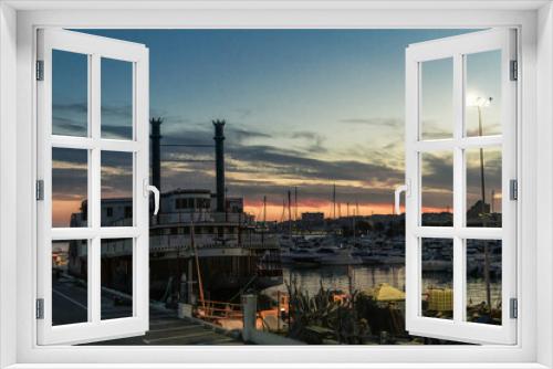 Fototapeta Naklejka Na Ścianę Okno 3D - Steam boat at sunset