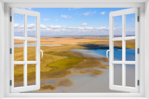 Fototapeta Naklejka Na Ścianę Okno 3D - Aerial view of beautiful sodic lakes at Kiskunság National Park, Fülöpszállás Hungary. Hungarian name is Kelemen-szék. This area is the second largest saline steppe of the Hungarian Great Plain.