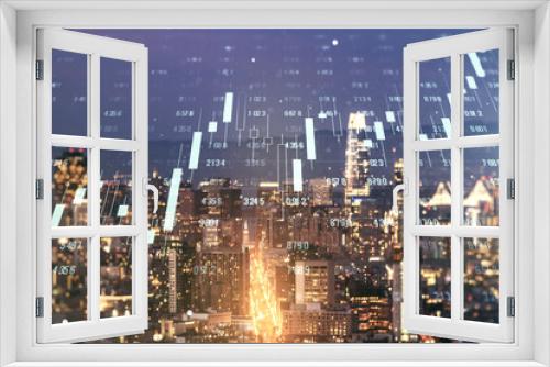 Fototapeta Naklejka Na Ścianę Okno 3D - Abstract virtual stats data hologram on San Francisco skyline background. Multiexposure
