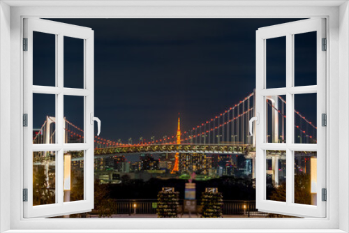Fototapeta Naklejka Na Ścianę Okno 3D - 東京都港区台場から見た東京湾の夜景