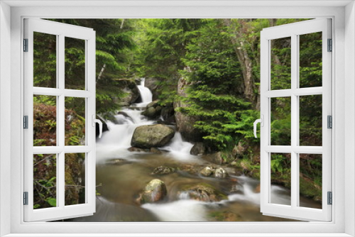 Fototapeta Naklejka Na Ścianę Okno 3D - River in lush Alpine forest