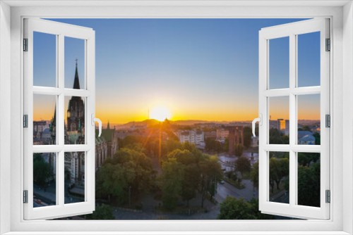 Fototapeta Naklejka Na Ścianę Okno 3D - Aerial veiw on Elizabeth church in Lviv, Ukraine from drone. 