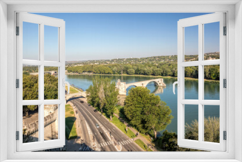 Fototapeta Naklejka Na Ścianę Okno 3D - Avignon, famous bridge with Rhone river against blue sky in Provence, France